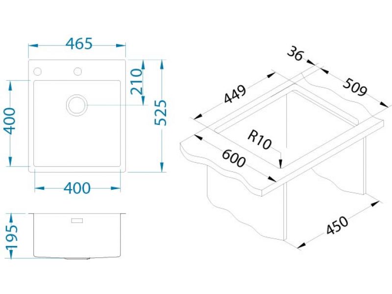 Мойка для кухни Alveus PURE 20 KMB-90 в комплекте с сифоном 46,5х52,5 см ФОТО