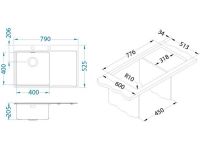Мойка для кухни Alveus PURE 40R KMB 90 правая в ком. с сифоном 79х52,5 см схема 2
