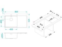 Мойка для кухни Alveus PURE 50R KMB-90 правая в комплекте с сифоном 86х52,5 см схема 6