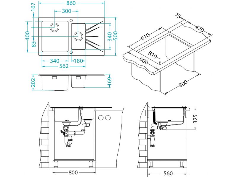 Мойка для кухни Alveus KARAT 20 1+1/2 правая в комплекте с сифоном 86х50 см ФОТО