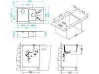 Мойка для кухни Alveus KARAT 20 1+1/2 правая в комплекте с сифоном 86х50 см схема 3