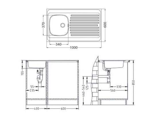 Мойка для кухни накладная Alveus CLASSIC 70 NAT в комплекте с сифоном 100х60 см схема 2