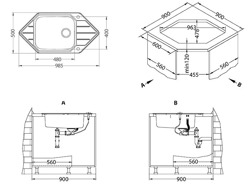 Мойка для кухни Alveus PRAKTIK 130 SAT 90 FI в комплекте с сифоном 98,5х50 см ФОТО