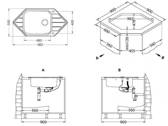 Мойка для кухни Alveus PRAKTIK 130 SAT 90 FI в комплекте с сифоном 98,5х50 см схема 4