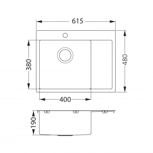 Мойка для кухни Alveus QUARTO 20 BRS-90 в комплекте с сифоном 61,5х48 см схема 2