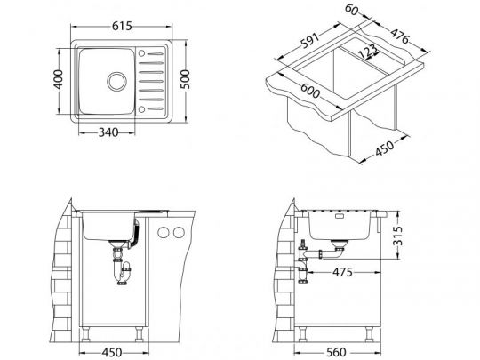 Мойка для кухни Alveus GALEO 10 SAT 90 FI в комплекте с сифоном 61,5х50 см схема 5