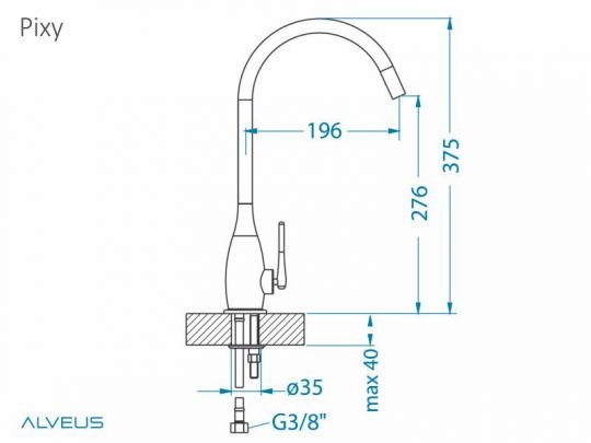 Смеситель для кухни Alveus PIXY CHR 1132175 схема 2