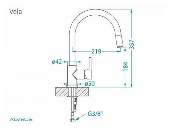 Смеситель для кухни Alveus VELA - P CHR 1132183 схема 2 Смеситель для кухни Alveus VELA - P CHR 1132183 схема 2