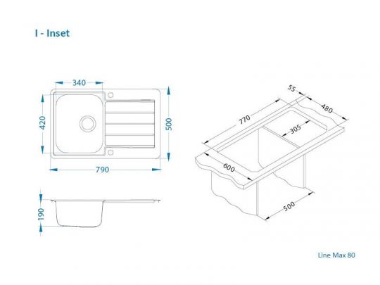 Мойка для кухни Alveus LINE MAX 80 SAT-90 в комплекте с сифоном 79х50 см схема 9