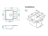 Мойка для кухни Alveus LINE MONARCH в комплекте с выпуском и сифоном 61х50 см схема 7