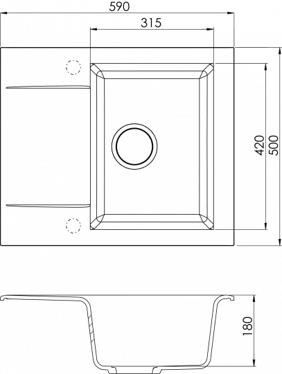 Мойка для кухни Alveus GEM 20 GRANITAL в комплекте с сифоном 59х50х18 см схема 4