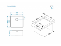 Мойка для кухни Alveus NOX 40 BRS с интегрированным сифоном 49х44х20 см схема 2