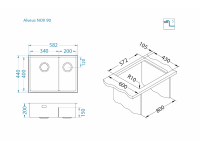 Мойка для кухни Alveus NOX 90L BRS левая в комплекте с интегрированным сифоном 58,2х44х20 см схема 4
