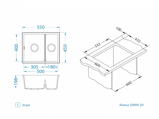 Мойка для кухни Alveus OMNI 50 GRANITAL 55х45х19,8 с сифоном схема 13 Мойка для кухни Alveus OMNI 50 GRANITAL 55х45х19,8 с сифоном схема 13