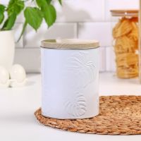 Банка с крышкой для сыпучих продуктов «Моно Монстера», 1,7 л, d=12 см, h=15,2 см, цвет белый