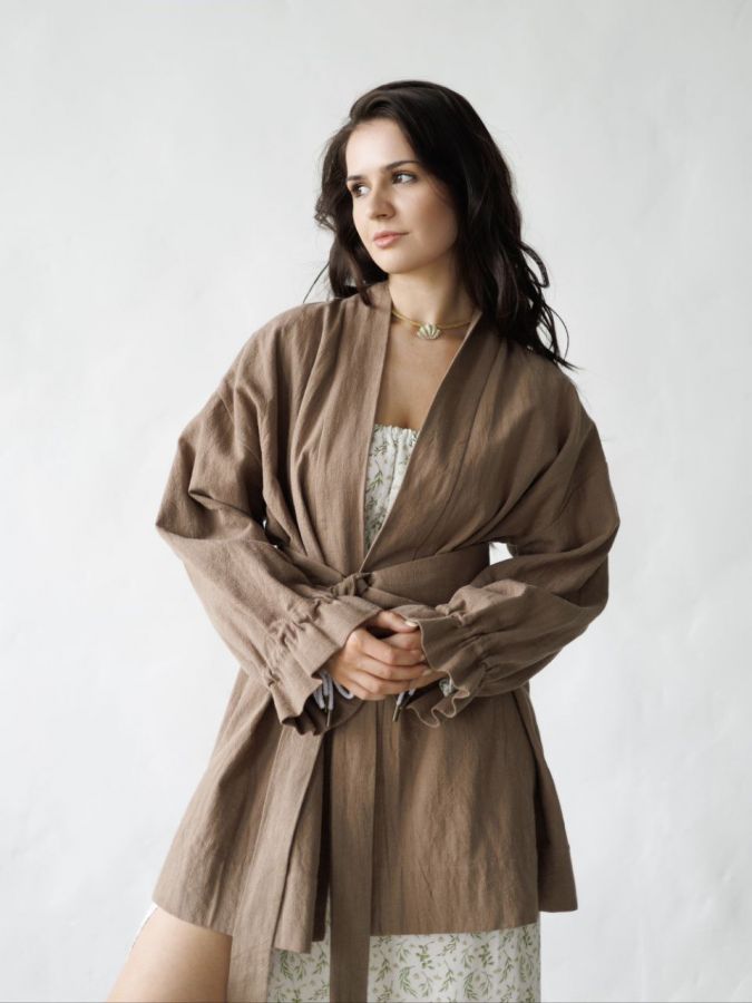 Жакет кимоно из крапивы мокко с регулируемыми рукавами