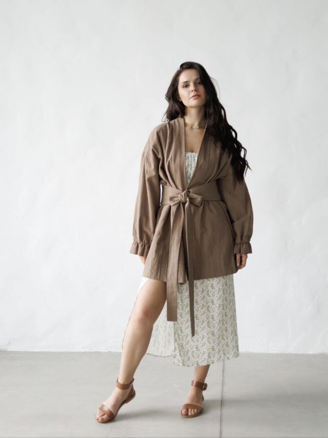 Жакет кимоно из крапивы мокко с регулируемыми рукавами