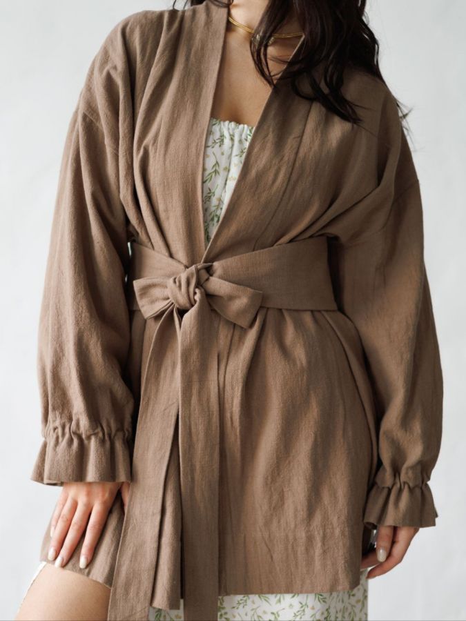 Жакет кимоно из крапивы мокко с регулируемыми рукавами