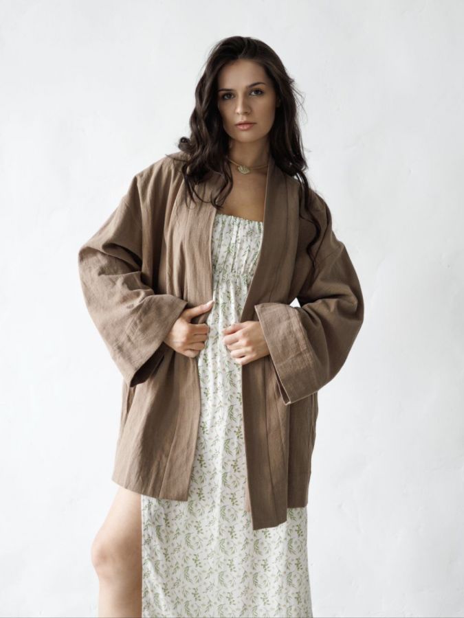 Жакет кимоно из крапивы мокко