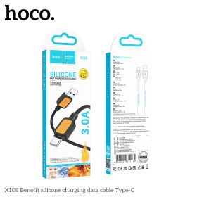 Кабель USB-Type-C HOCO X108,1м, 3А, силикон,черный