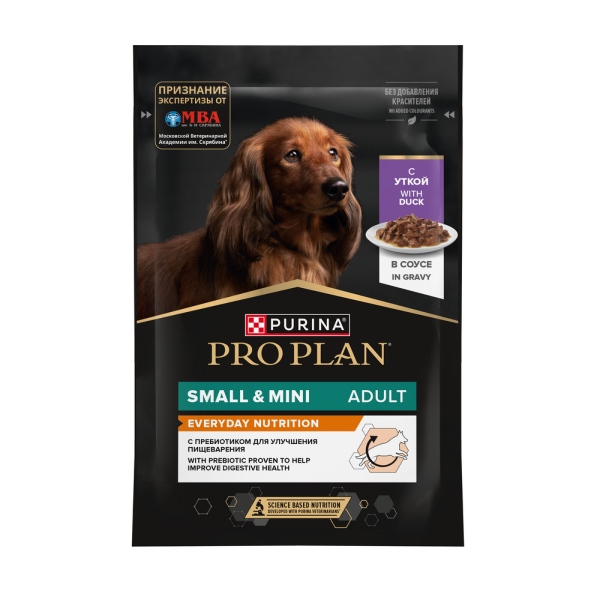 Влажный корм для собак мелких пород Pro Plan Small Mini кусочки в соусе с уткой