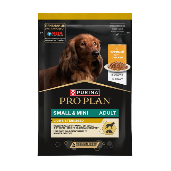 Влажный корм для собак мелких пород Pro Plan Smal Mini Light/Sterilised с курицей в соусе