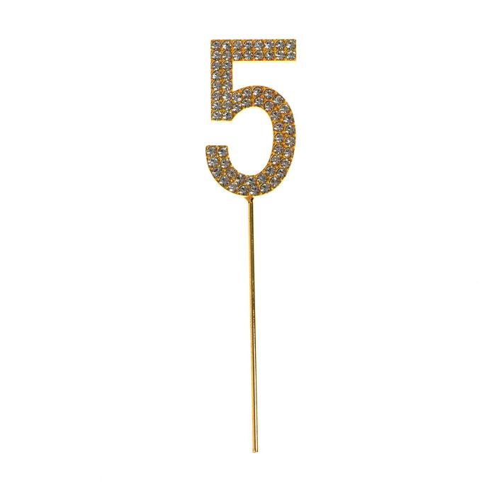 Топпер для торта 5, со стразами, золотой