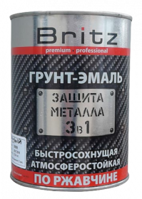 Грунт-Эмаль 3в1 Britz 2.2кг Красная, по Ржавчине, Быстросохнущий, Атмосферостойкий.