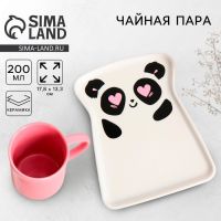 Чайная пара керамическая «Панда»: кружка 200 мл, блюдце 17.8?13.3 см