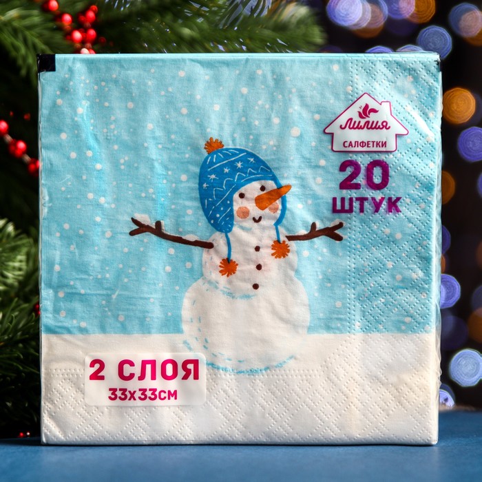 Салфетки бумажные 33?33 «Снеговичок» 2сл 20 л.