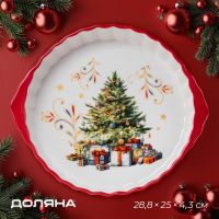 Новогодняя форма для запекания Доляна «Волшебное дерево», керамика, 1.3 л, 28.8?25?4.3 см, белая