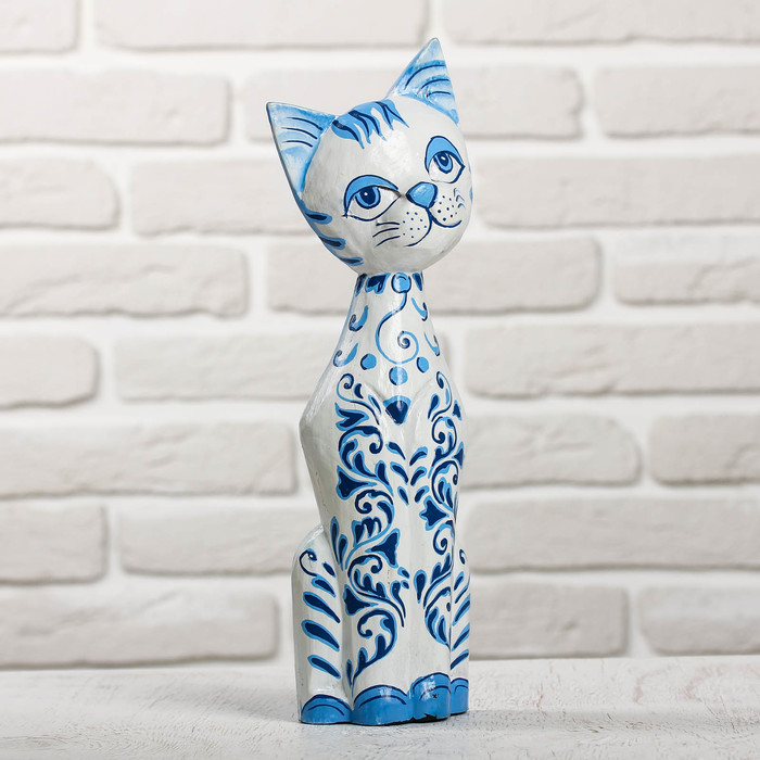 Сувенир «Кошка с синей росписью», 9?4.5?30 см, дерево