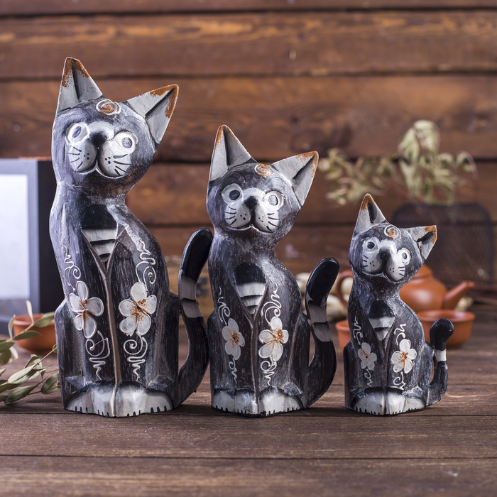 Сувенирный набор дерево "Кошки коричневые" (15,20,25) 15х8х25 см