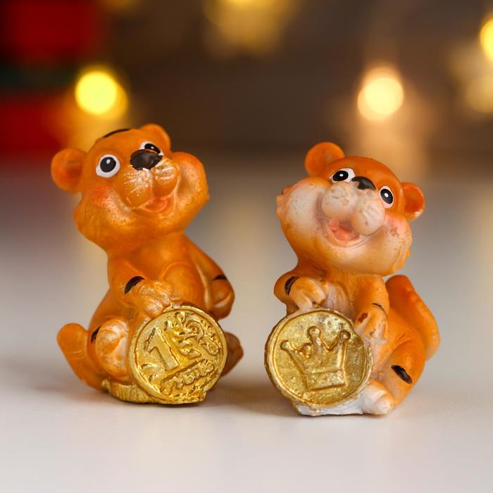 Фигурка полистоун «Тигруша с золотыми монетками», 4?2.5?3 см, МИКС