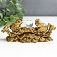 Нэцкэ фигурка «2 слона на жезле Жуи с кристаллом», полистоун под бронзу, 5?4.5?12.5 см