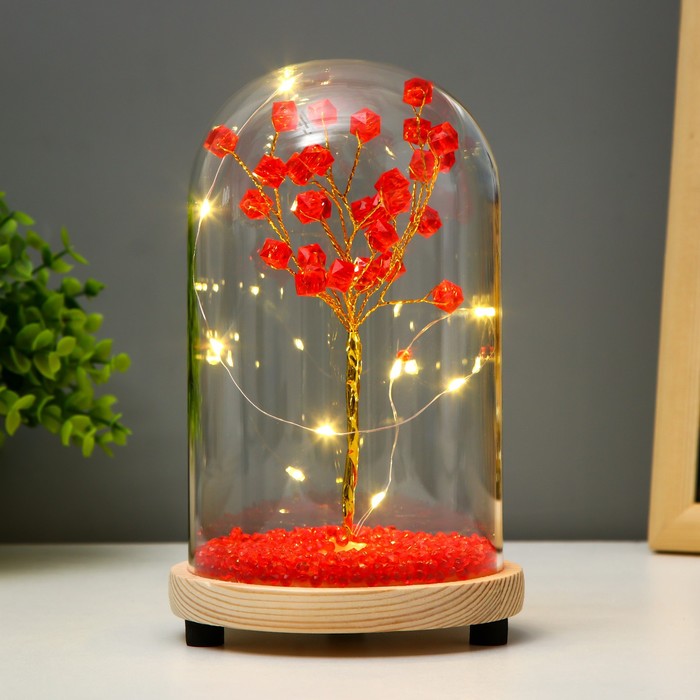 Ночник колба "Цветы красные" LED от батареек 3хLR44 11х11х19 см RISALUX