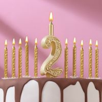 Свечи для торта «Цифра 2», классические, 10 шт., золото, 10 см