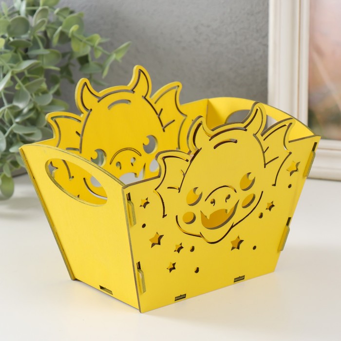 Корзинка-шкатулка "Мордочка дракона" жёлтый 18х12х14,5 см (набор 5 деталей)