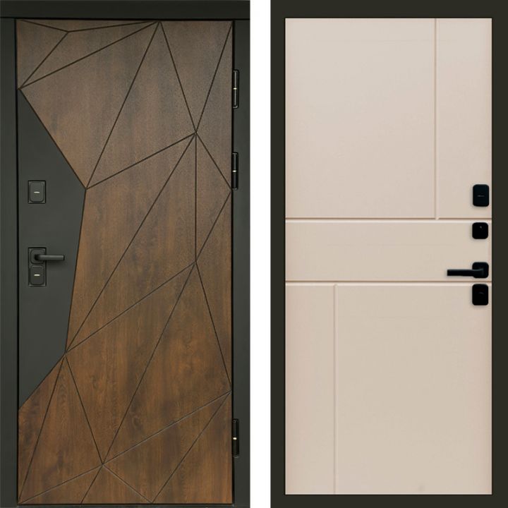Входная дверь Termo-door Премиум винорит Геометрия Дуб с терморазрывом - Горизонт Слоновая кость