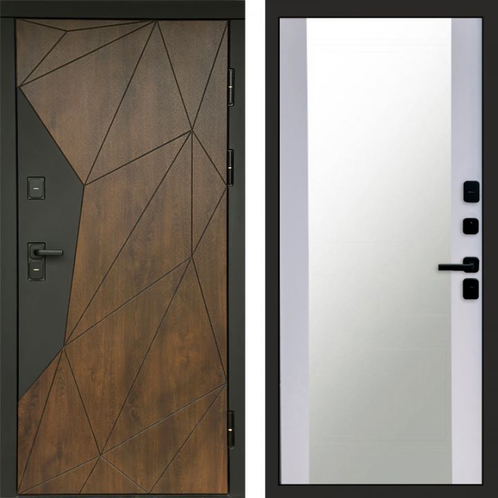 Входная дверь Termo-door Премиум винорит Геометрия Дуб с терморазрывом - Зеркало Белый софт