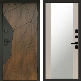 Входная дверь Termo-door Премиум винорит Геометрия Дуб с терморазрывом - Зеркало Слоновая кость