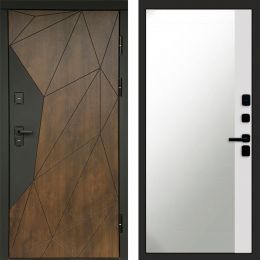 Входная дверь Termo-door Премиум винорит Геометрия Дуб с терморазрывом - Широкое Зеркало Фацет Белый софт