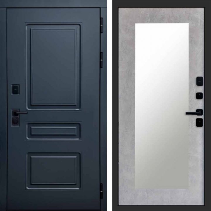 Входная дверь Termo-door Аляска Графит с терморазрывом - Зеркало триумф Бетон светлый