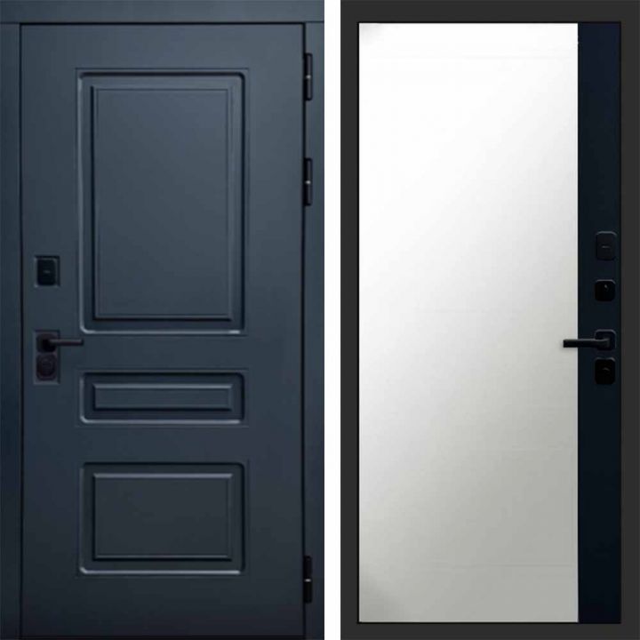 Входная дверь Termo-door Аляска Графит с терморазрывом - Широкое Зеркало Фацет Черный кварц