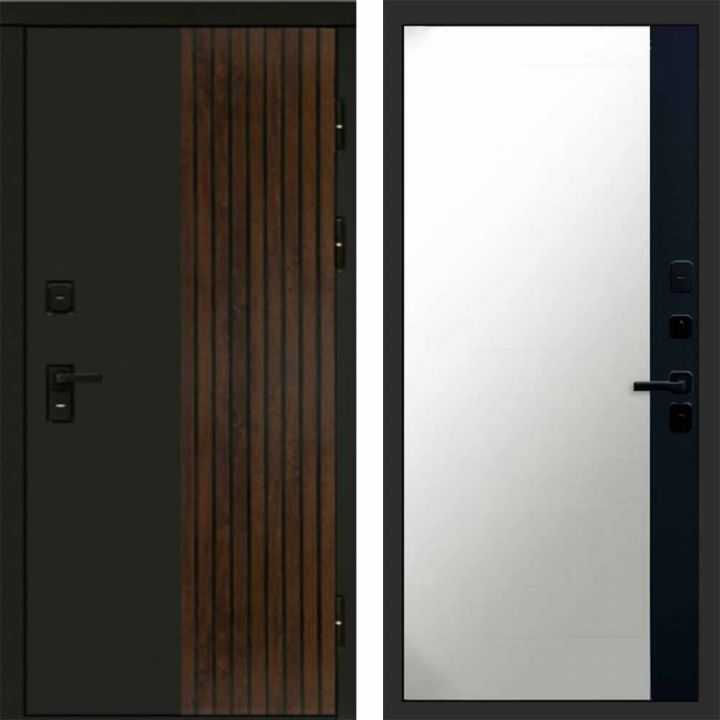 Входная дверь Termo-door Премиум винорит Форт Дуб с терморазрывом - Широкое Зеркало Фацет Черный кварц