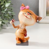 Фигурка полистоун лак «Кошечка с бокалом», 8.3?6.2?13.8 см
