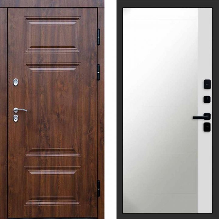 Входная дверь Termo-door Премиум винорит Дуб с терморазрывом - Широкое Зеркало Фацет Белый софт