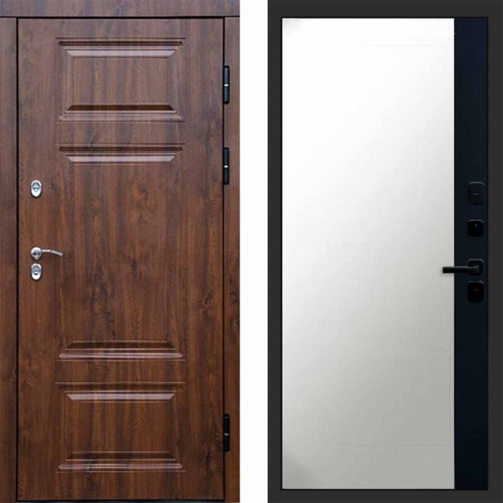 Входная дверь Termo-door Премиум винорит Дуб с терморазрывом - Широкое Зеркало Фацет Черный кварц