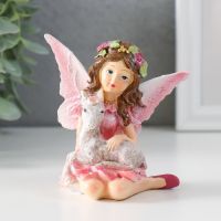 Фигурка полистоун «Девочка-бабочка с козликом», розовые крылья, 8.5?6?9 см