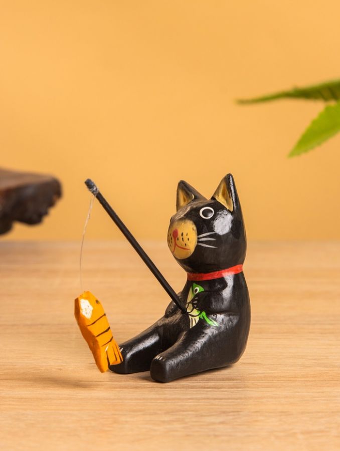 Сувенир «Кот рыбак», 3?6?7 см, дерево, чёрный